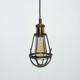 Lampa LOFT Vintage Lampa wisząca Edison Light Czarna klatka z żelaza Metalowy klosz Lampa w stylu magazynowym Oświetlenie