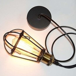 Lampa LOFT Vintage Lampa wisząca Edison Light Czarna klatka z żelaza Metalowy klosz Lampa w stylu magazynowym Oświetlenie