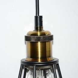 Lampa LOFT Vintage Lampa wisząca Edison Light Czarna klatka z żelaza Metalowy klosz Lampa w stylu magazynowym Oświetlenie