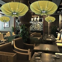 Kreatywny okrągły duży czerwony latarnia lotosowy liść ślub festiwal tkanina sztuka żyrandol lampa światło