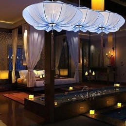 Kreatywny okrągły duży czerwony latarnia lotosowy liść ślub festiwal tkanina sztuka żyrandol lampa światło