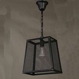Żyrandol z kutego żelaza w stylu retro industrialnym z pokrywą z siatki