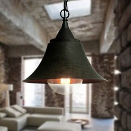 Średniej wielkości lampa wisząca w kształcie dzwonka w kolorze matowej czerni w stylu vintage