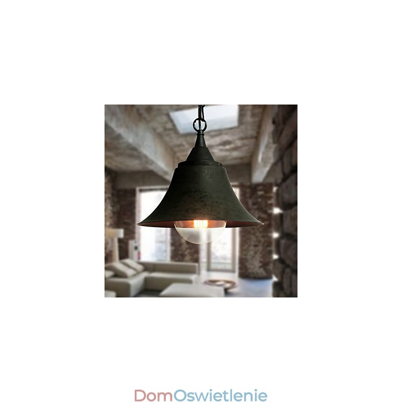 Średniej wielkości lampa wisząca w kształcie dzwonka w kolorze matowej czerni w stylu vintage