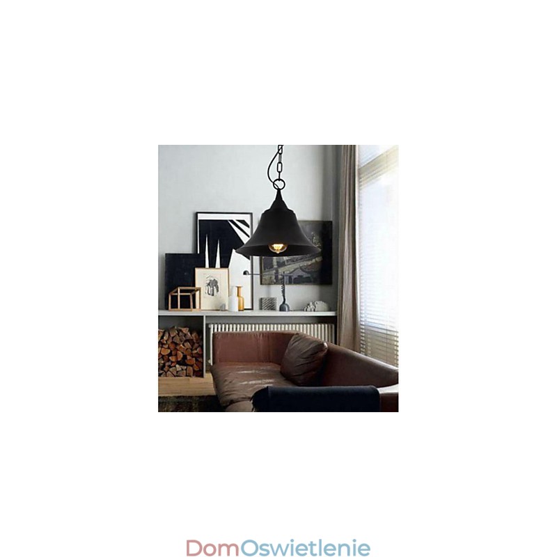 Średniej wielkości lampa wisząca w kształcie dzwonka w kolorze matowej czerni w stylu vintage
