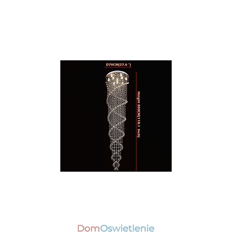 Oświetlenie sufitowe Żyrandol Wiszące Oświetlenie z K9 Kryształ Podwójna Spirala D70CM H300CM