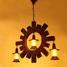 Antyczny żyrandol z drewna, lampa w stylu amerykańskiego wiejskiego życia