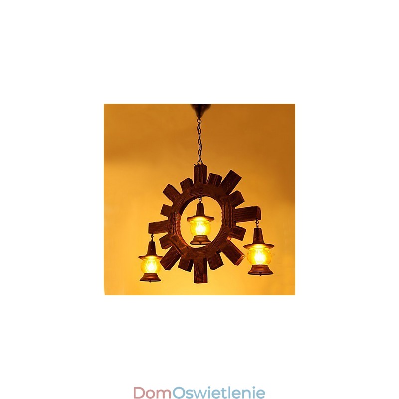 Antyczny żyrandol z drewna, lampa w stylu amerykańskiego wiejskiego życia