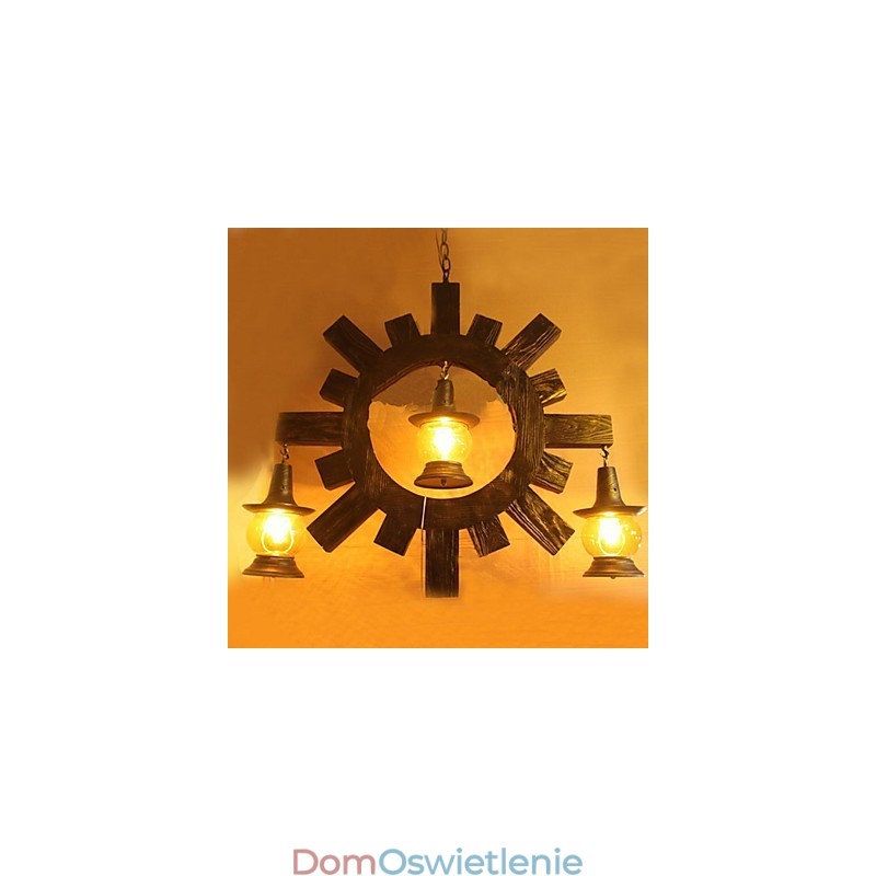Antyczny żyrandol z drewna, lampa w stylu amerykańskiego wiejskiego życia