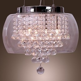 Artystyczna lampa wisząca z 6 kryształkami i szklanym kloszem