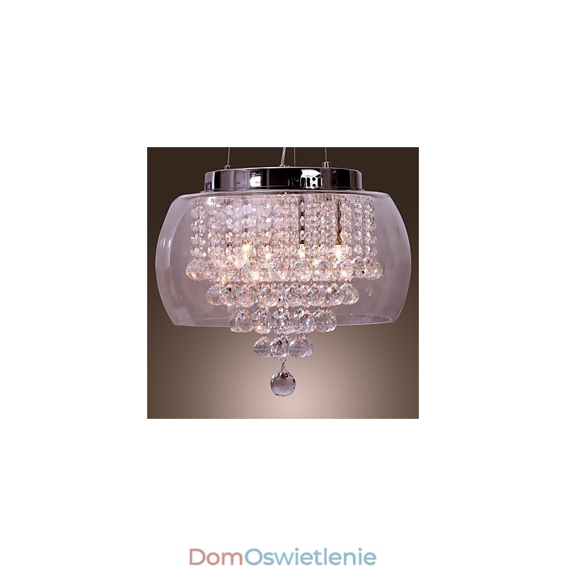 Artystyczna lampa wisząca z 6 kryształkami i szklanym kloszem