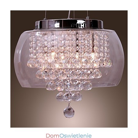 Artystyczna lampa wisząca z 6 kryształkami i szklanym kloszem Artystyczna lampa wisząca z 6 kryształkami i szklanym kloszem