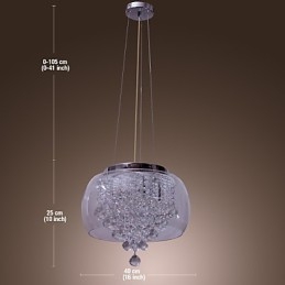 Artystyczna lampa wisząca z 6 kryształkami i szklanym kloszem