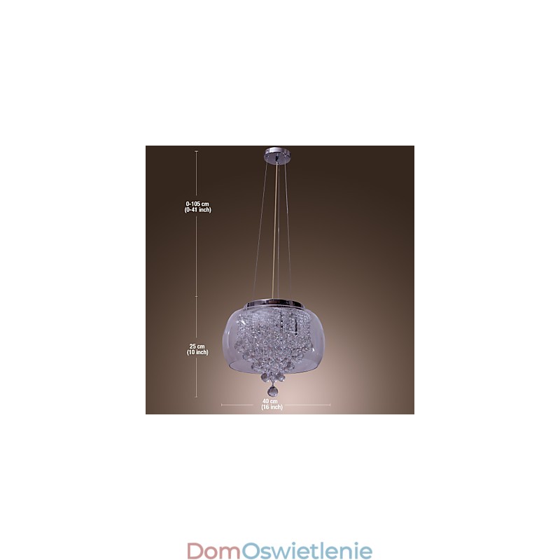 Artystyczna lampa wisząca z 6 kryształkami i szklanym kloszem