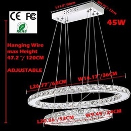 Nowoczesna lampa wisząca kryształowa z podwójnym owalnym pierścieniem