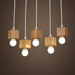 Nordic Solid Wood Kwadratowy uchwyt na lampę Siedząca lampa Droplight