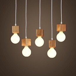 Nordic Solid Wood Kwadratowy uchwyt na lampę Siedząca lampa Droplight