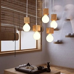 Nordic Solid Wood Kwadratowy uchwyt na lampę Siedząca lampa Droplight
