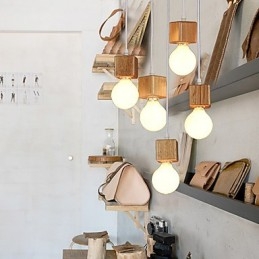 Nordic Solid Wood Kwadratowy uchwyt na lampę Siedząca lampa Droplight