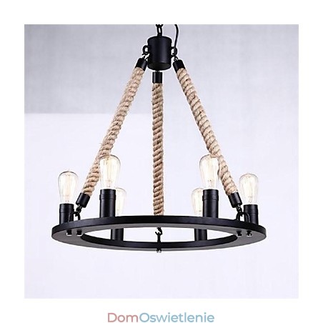 Lampa wisząca 6 świateł w stylu rustykalnym z kutego żelaza Lampa wisząca 6 świateł w stylu rustykalnym z kutego żelaza