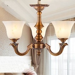 Żyrandol w stylu europejskim Lampa w całości miedziana Lampy marmurowe
