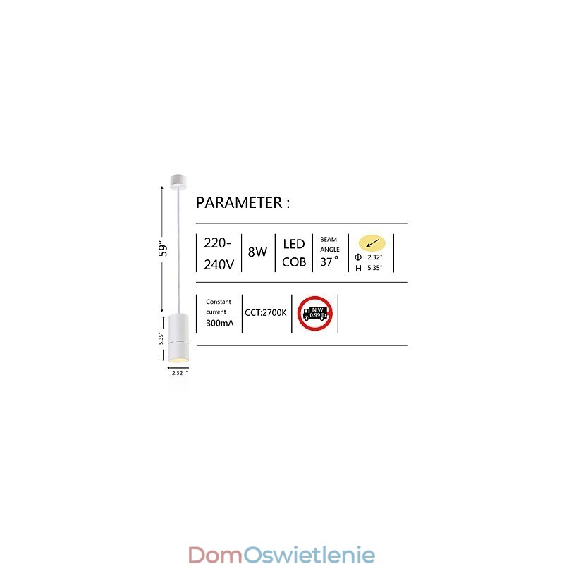 GE 05032 8W 136mm 1 Światło Mini Lampa wisząca Pudrowa biel z aluminium