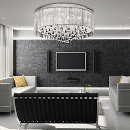 Elegancka lampa wisząca Crytal z 8 światłami w kloszu cylindrycznym