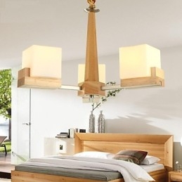 Lampa wisząca dębowa trzy światła dąb i szkło