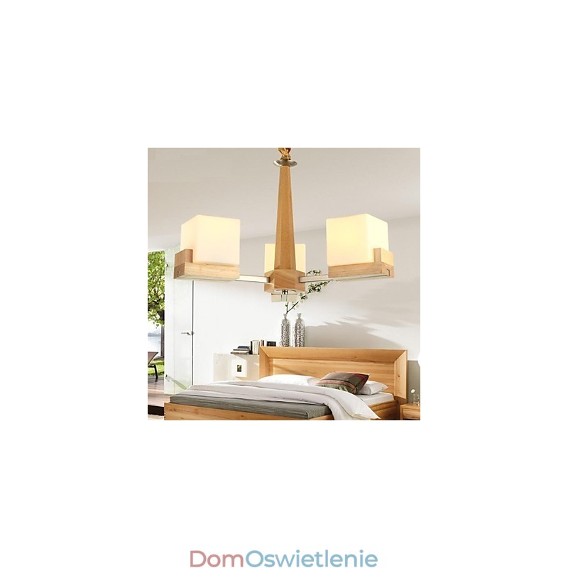 Lampa wisząca dębowa trzy światła dąb i szkło