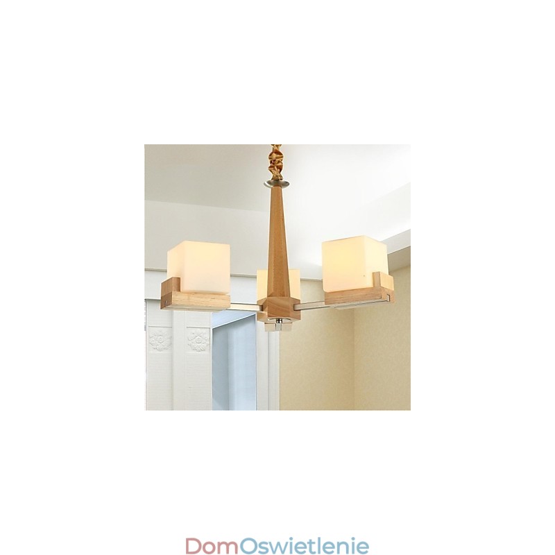 Lampa wisząca dębowa trzy światła dąb i szkło