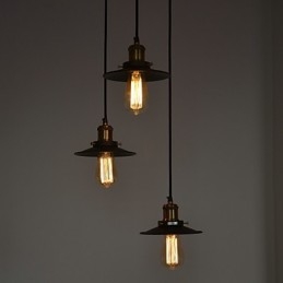 Wisząca lampa w stylu vintage z 3 światłami w kloszu żelaznym