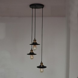 Wisząca lampa w stylu vintage z 3 światłami w kloszu żelaznym