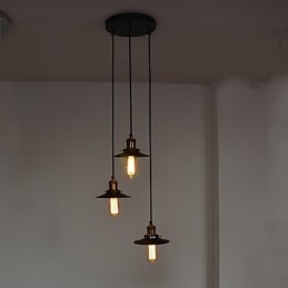 Wisząca lampa w stylu vintage z 3 światłami w kloszu żelaznym
