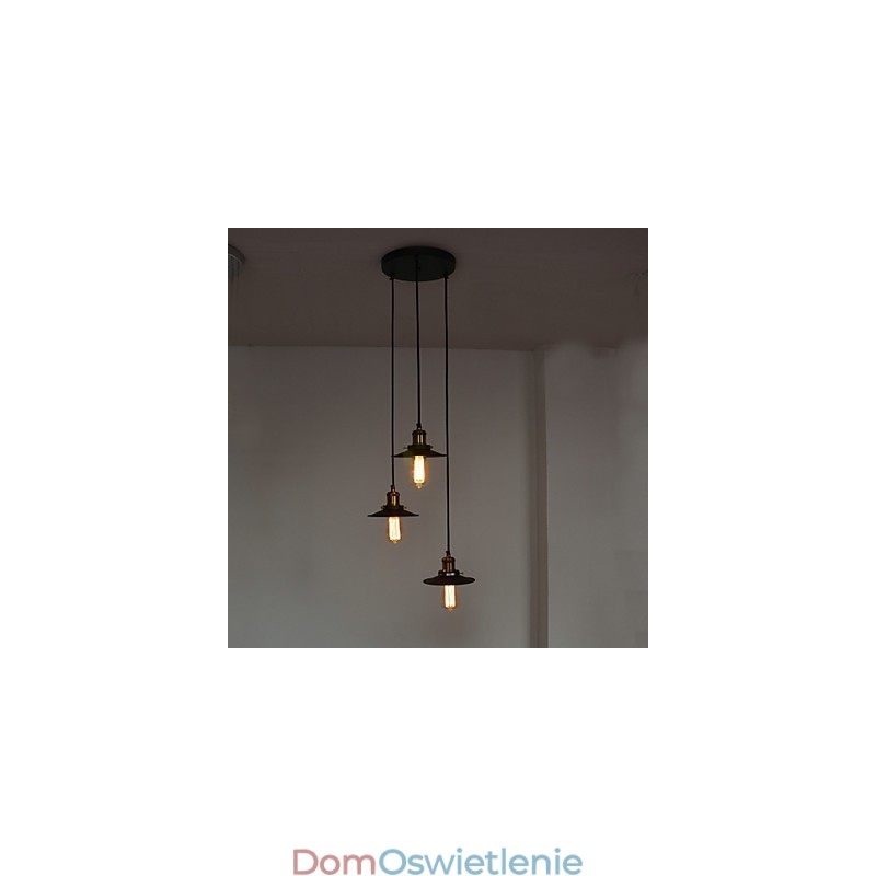 Wisząca lampa w stylu vintage z 3 światłami w kloszu żelaznym