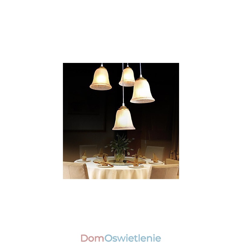 Wisząca lampa z brązu, klosz szklany, wzór czterech świateł, europejski, retro, klasyczny