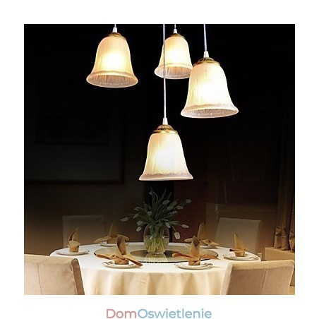 Wisząca lampa z brązu, klosz szklany, wzór czterech świateł, europejski, retro, klasyczny Wisząca lampa z brązu, klosz szklany, wzór czterech świateł, europejski, retro, klasyczny