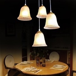 Wisząca lampa z brązu, klosz szklany, wzór czterech świateł, europejski, retro, klasyczny