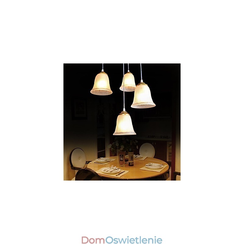 Wisząca lampa z brązu, klosz szklany, wzór czterech świateł, europejski, retro, klasyczny