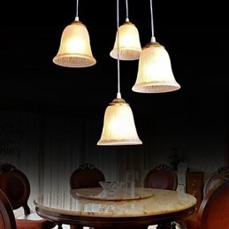 Wisząca lampa z brązu, klosz szklany, wzór czterech świateł, europejski, retro, klasyczny