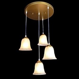 Wisząca lampa z brązu, klosz szklany, wzór czterech świateł, europejski, retro, klasyczny
