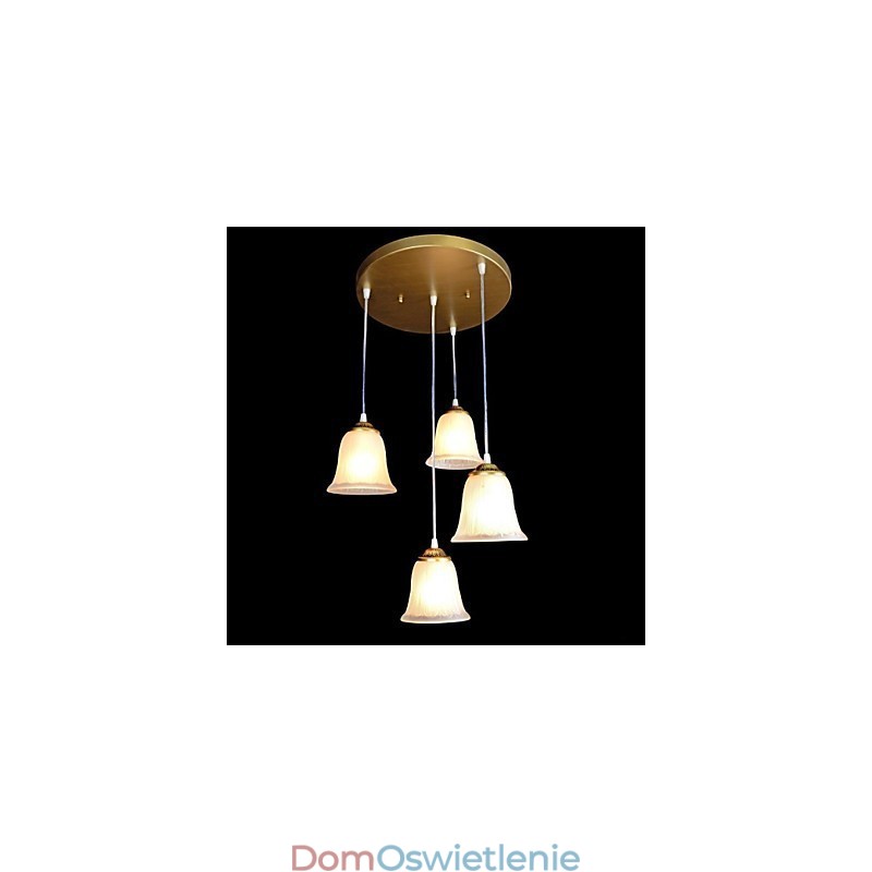 Wisząca lampa z brązu, klosz szklany, wzór czterech świateł, europejski, retro, klasyczny