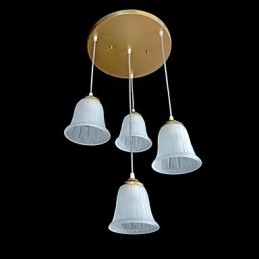 Wisząca lampa z brązu, klosz szklany, wzór czterech świateł, europejski, retro, klasyczny