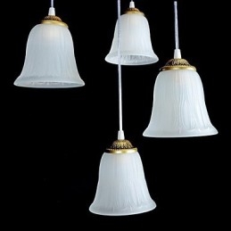 Wisząca lampa z brązu, klosz szklany, wzór czterech świateł, europejski, retro, klasyczny