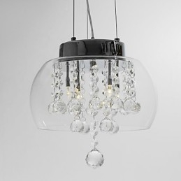 Artystyczna lampa wisząca z 4 kryształkami i szklanym kloszem