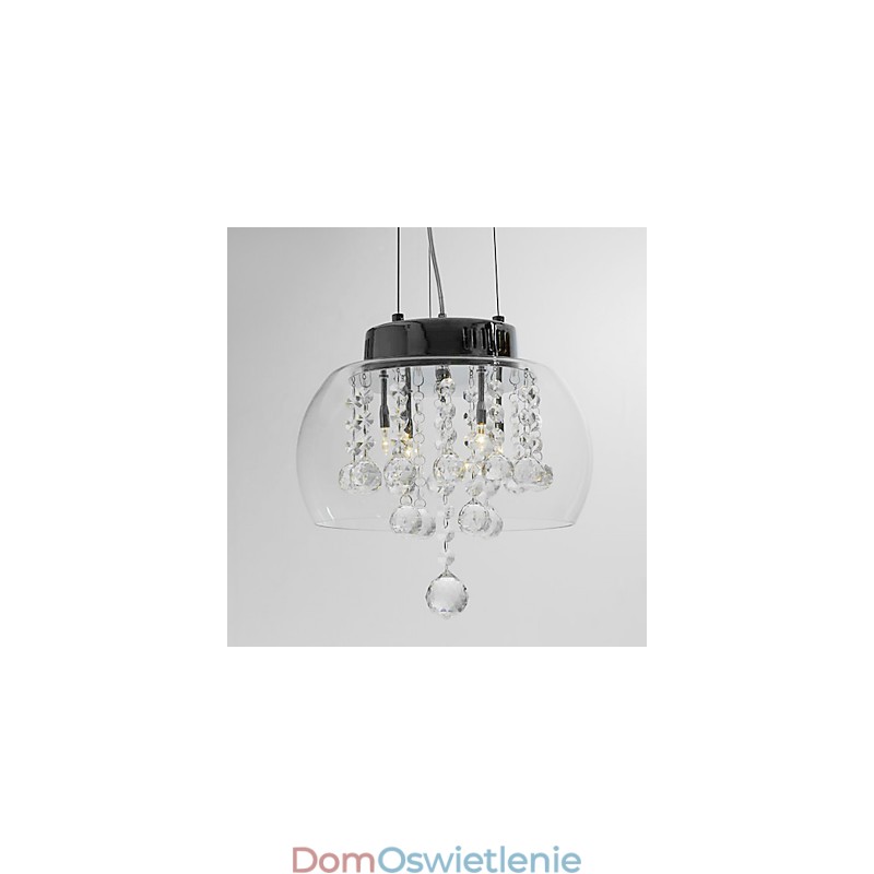 Artystyczna lampa wisząca z 4 kryształkami i szklanym kloszem