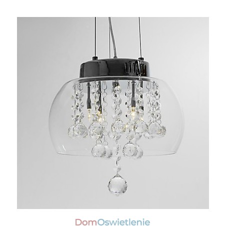 Artystyczna lampa wisząca z 4 kryształkami i szklanym kloszem Artystyczna lampa wisząca z 4 kryształkami i szklanym kloszem
