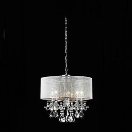 Nowoczesna lampa wisząca kryształowa z 5 światłami i abażurem z tkaniny