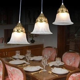 Wisząca lampa z brązu, trzy światła, szkło Moire, klasyka europejska