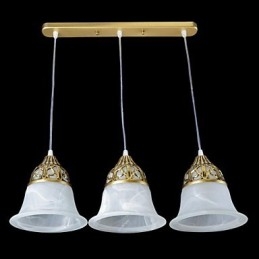 Wisząca lampa z brązu, trzy światła, szkło Moire, klasyka europejska