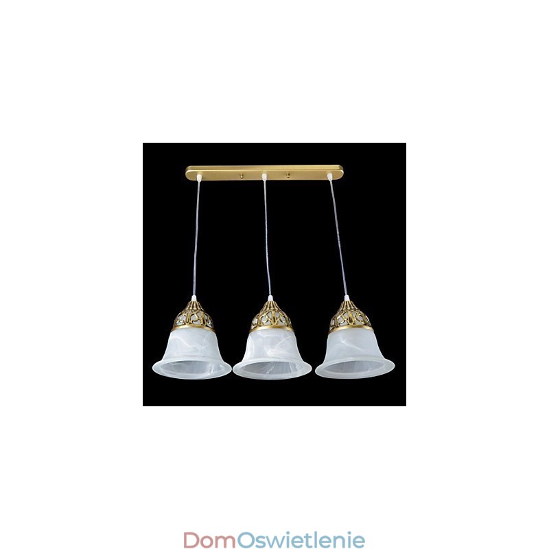 Wisząca lampa z brązu, trzy światła, szkło Moire, klasyka europejska
